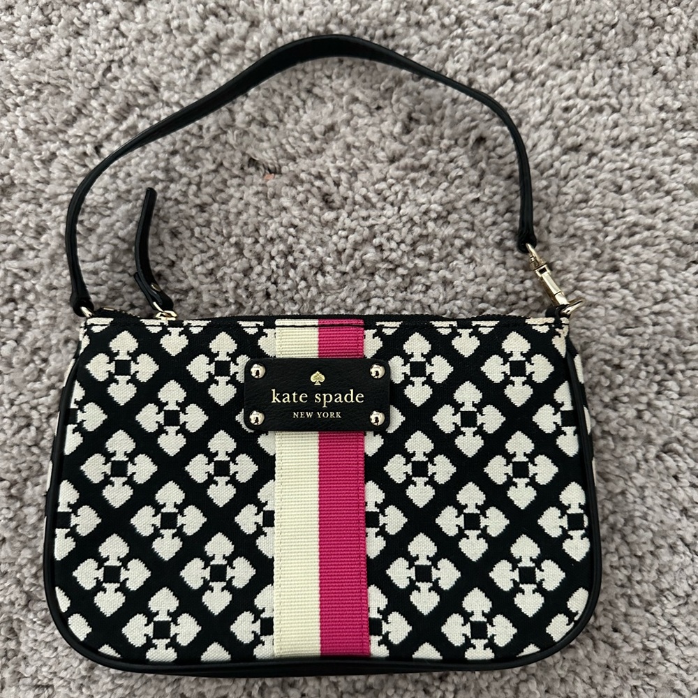 Kate Spade Black and Cream Handbag with Bold Pink Stripe - Perfect Condition